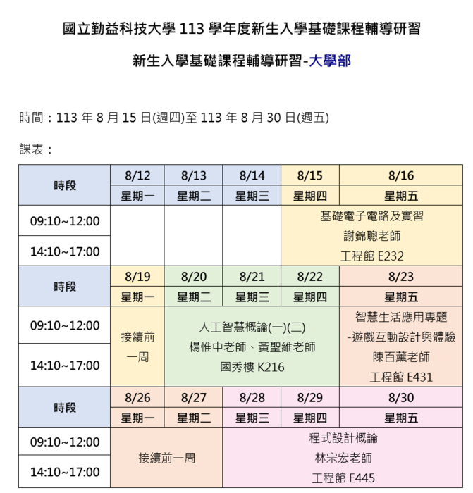 113學年度新生入學基礎課程輔導研習圖片